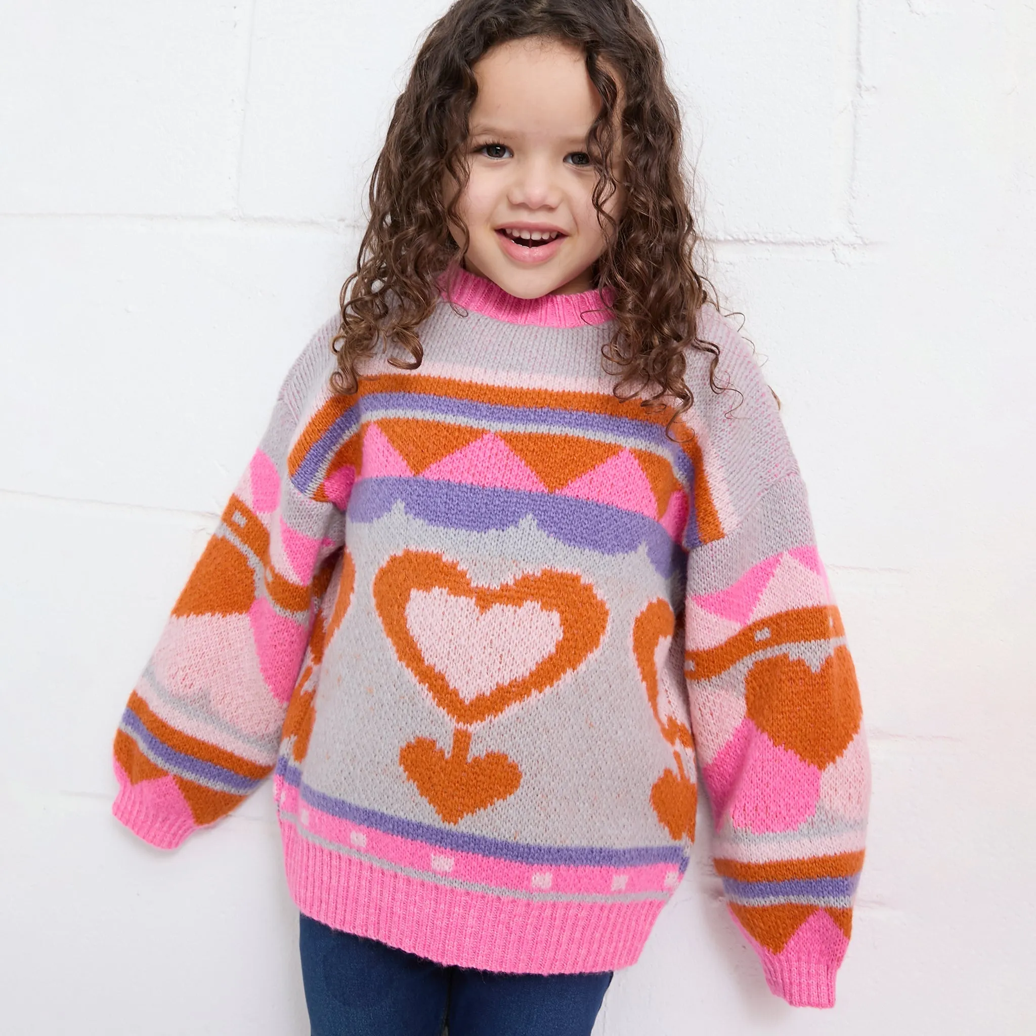 Poppy Mini Me Heart Intarsia Kids Knitted Jumper - Blue