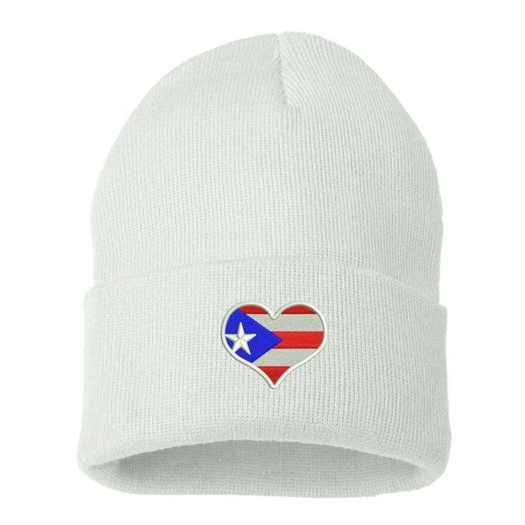 Puerto Rico Flag Heart Cuffed Beanie