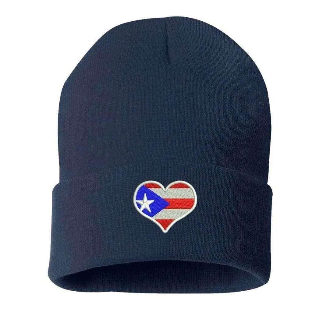 Puerto Rico Flag Heart Cuffed Beanie