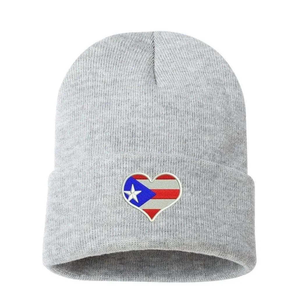 Puerto Rico Flag Heart Cuffed Beanie