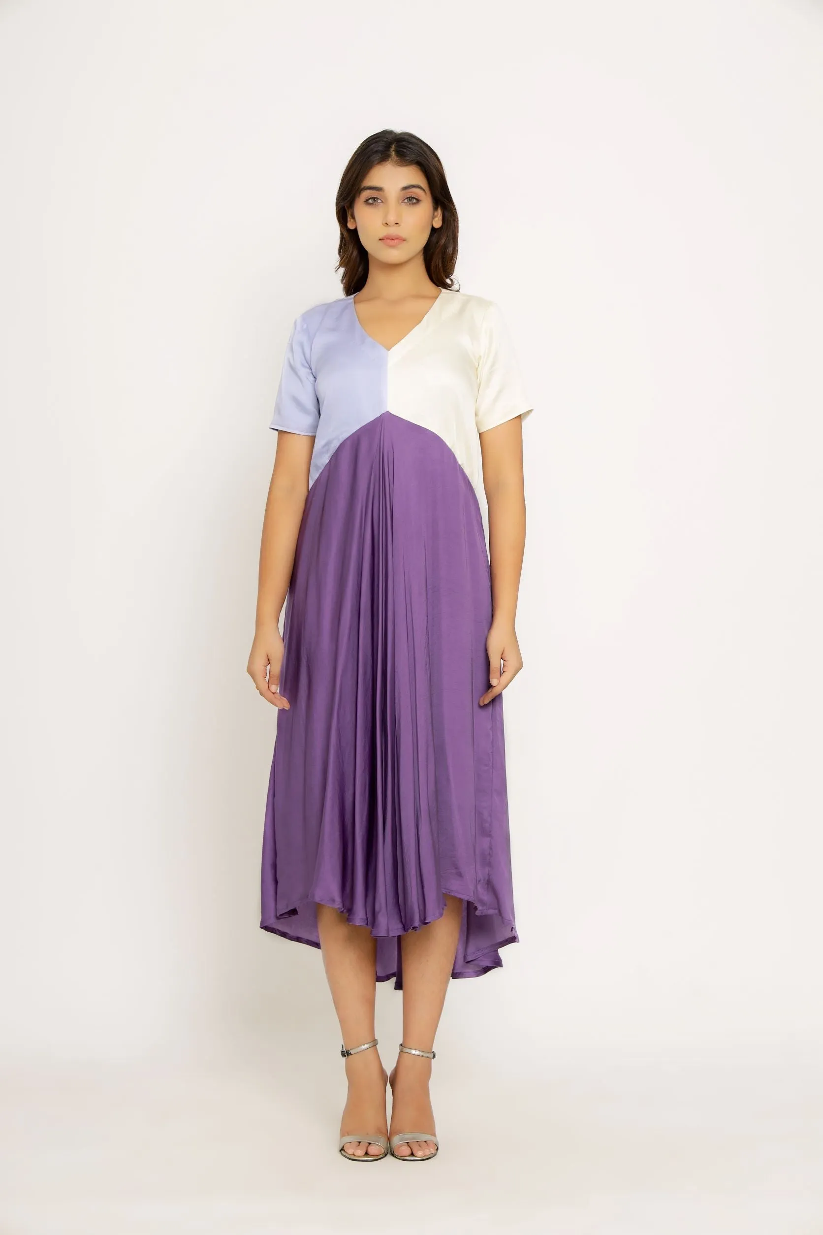 Purple Lilac Color Blocking Dress