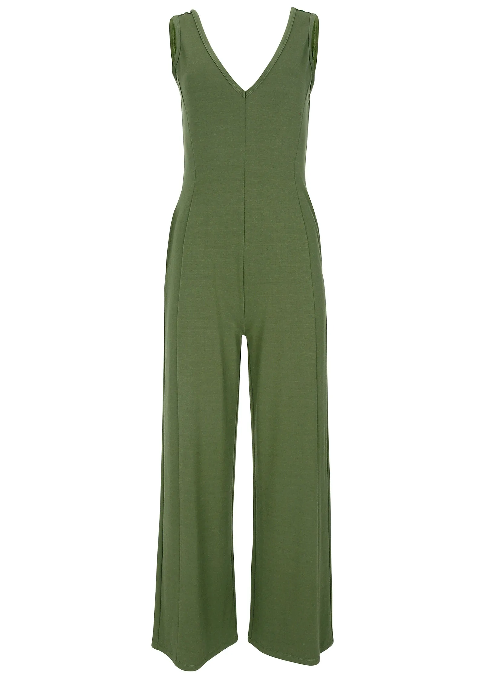 Relaxed V-Neck Jumpsuit - Bronze Green