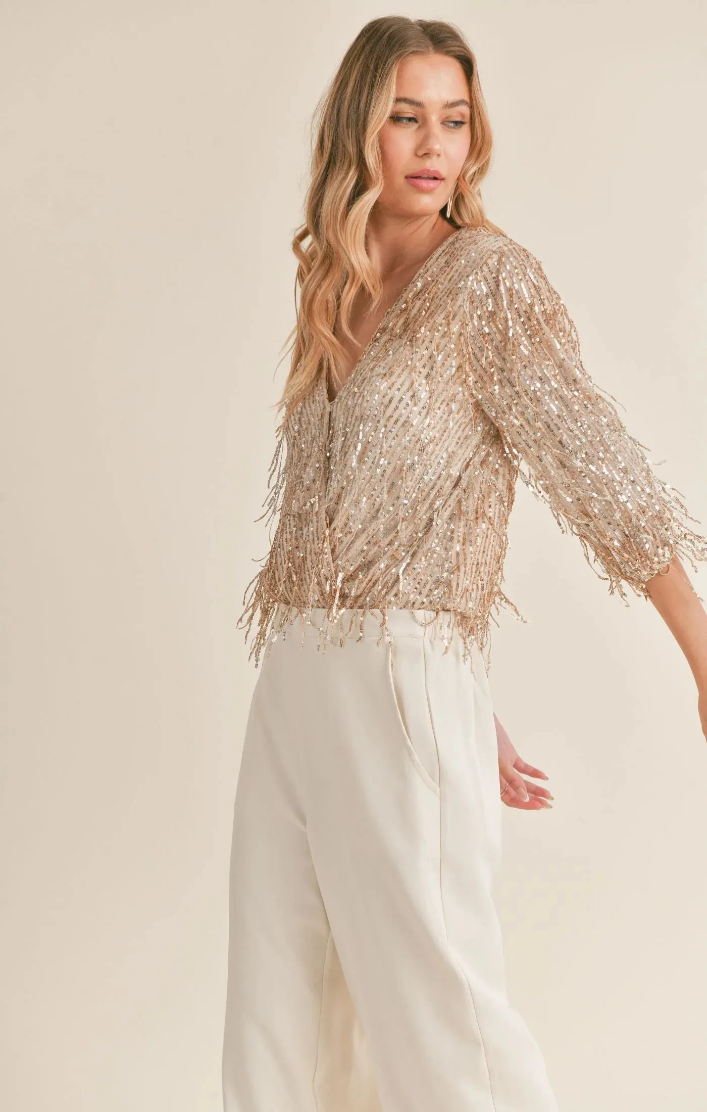 Sadie & Sage Light Up Surplice Sequined Bodysuit