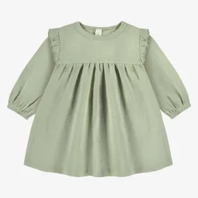 Sage Green Long Sleeves Dress in Pointelle Jersey