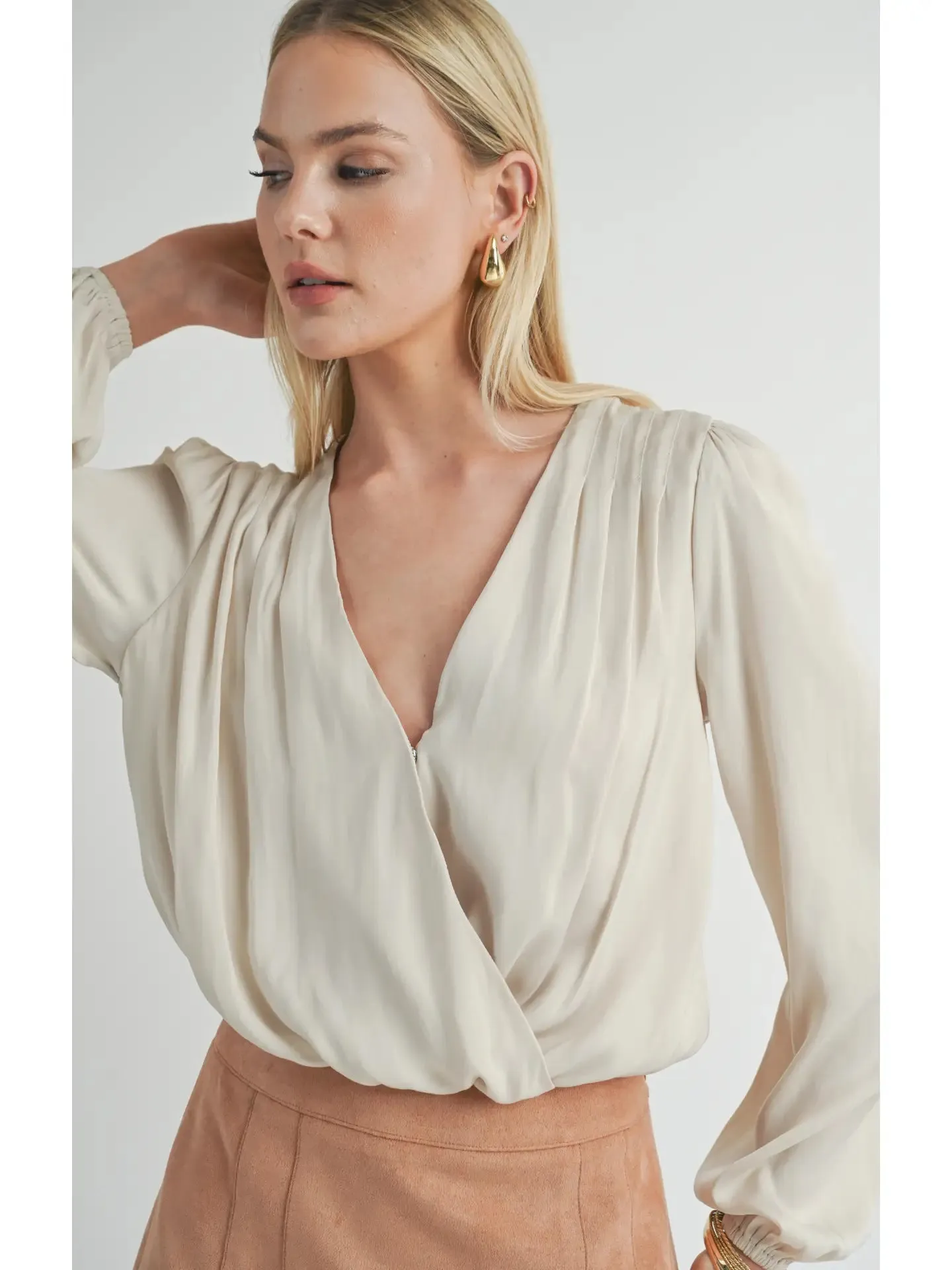 Sage the Label Pleated Surplice Bodysuit