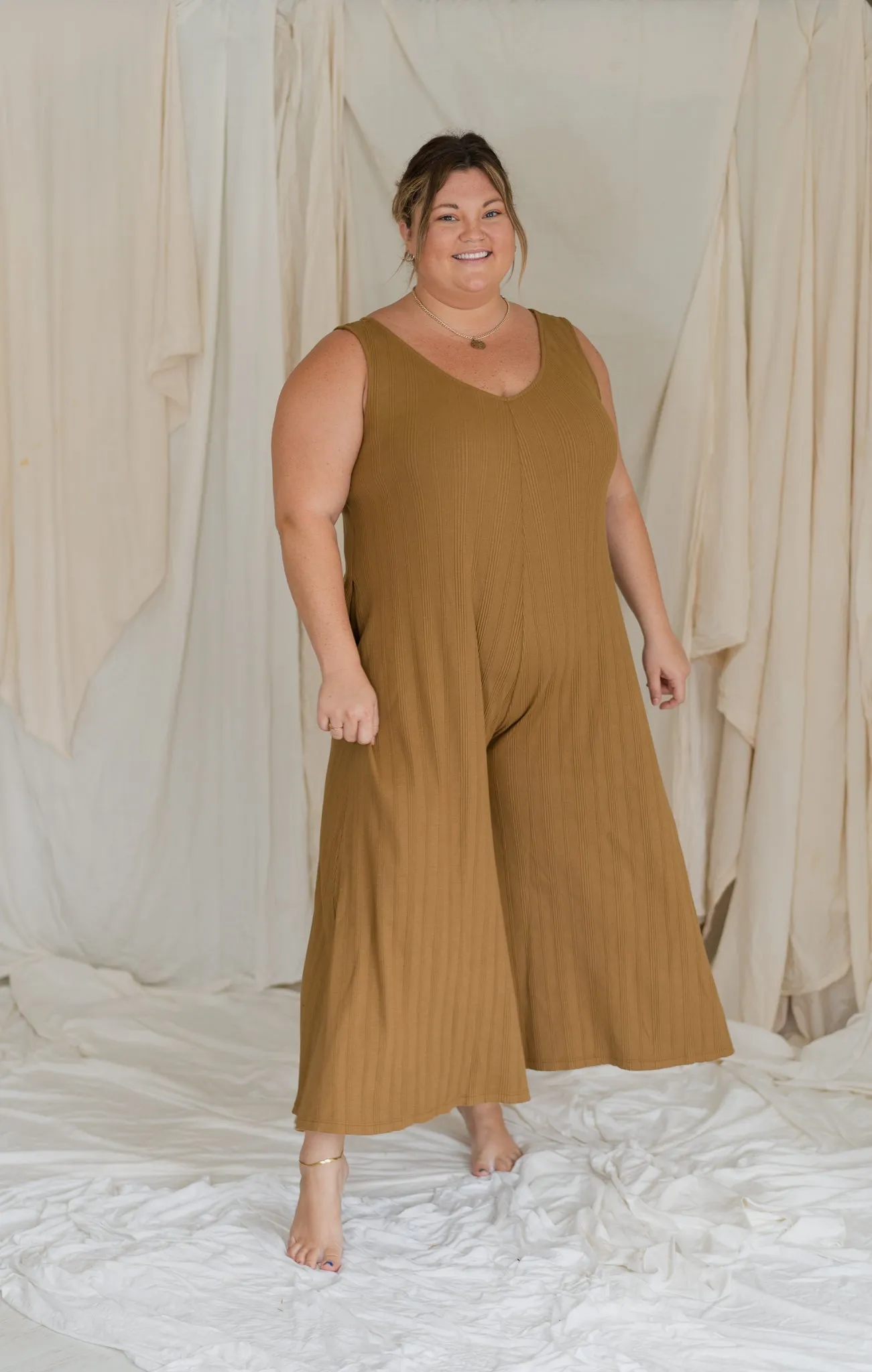 SAMPLE SALE | Willow Wide Rib Jumpsuit - Antique Bronze