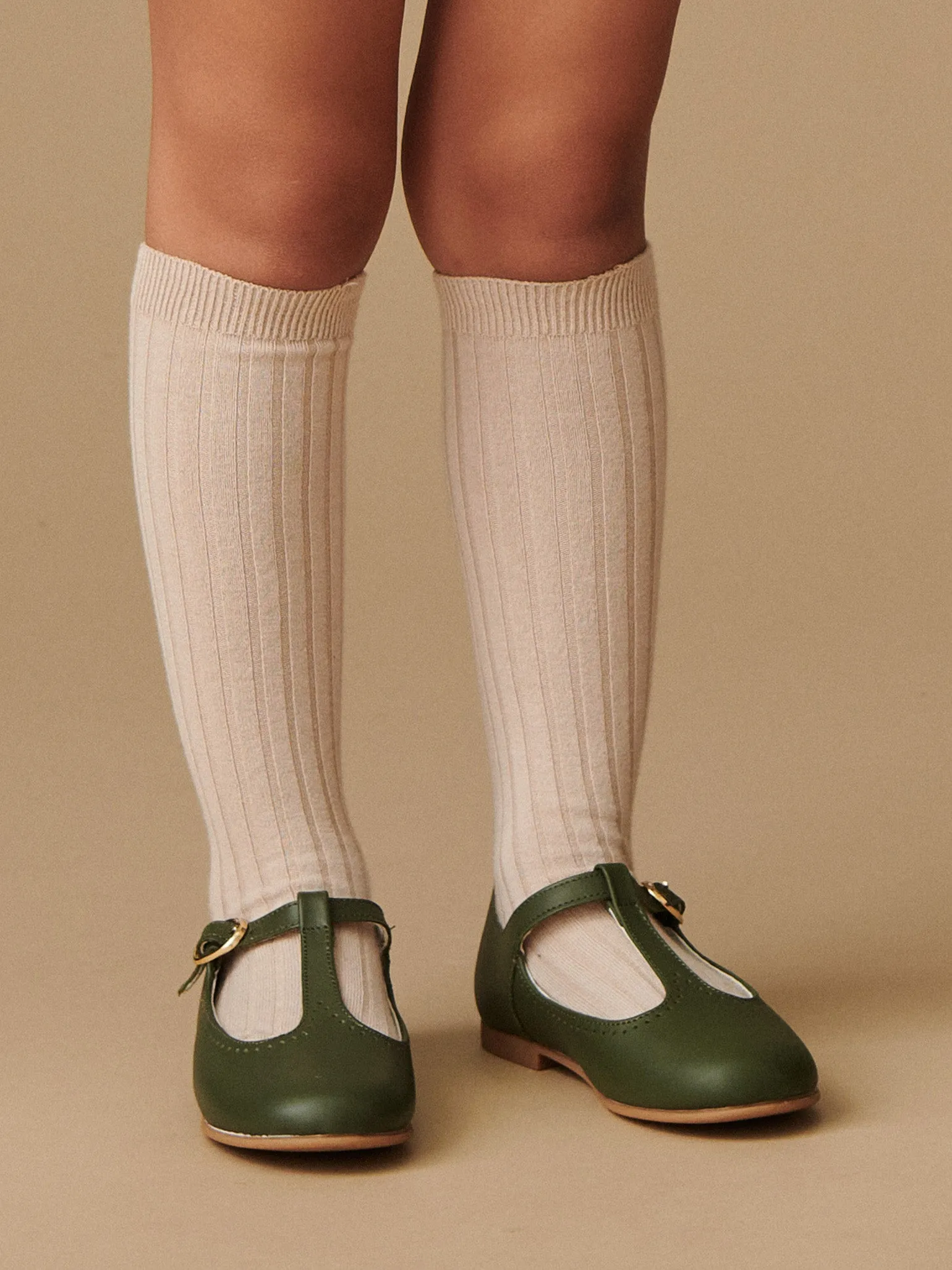 Stone Ribbed Knee High Kids Socks