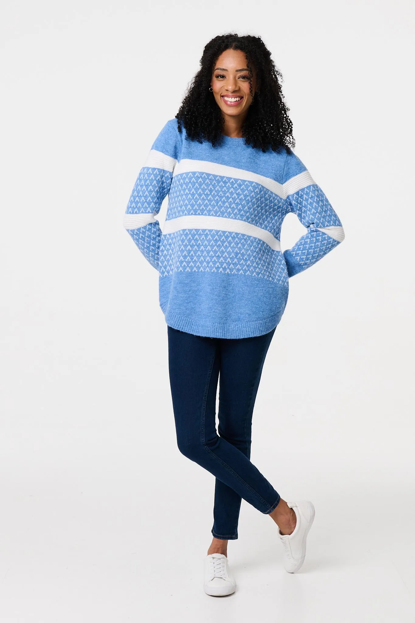 Stripe Print Relaxed Curve Hem Jumper