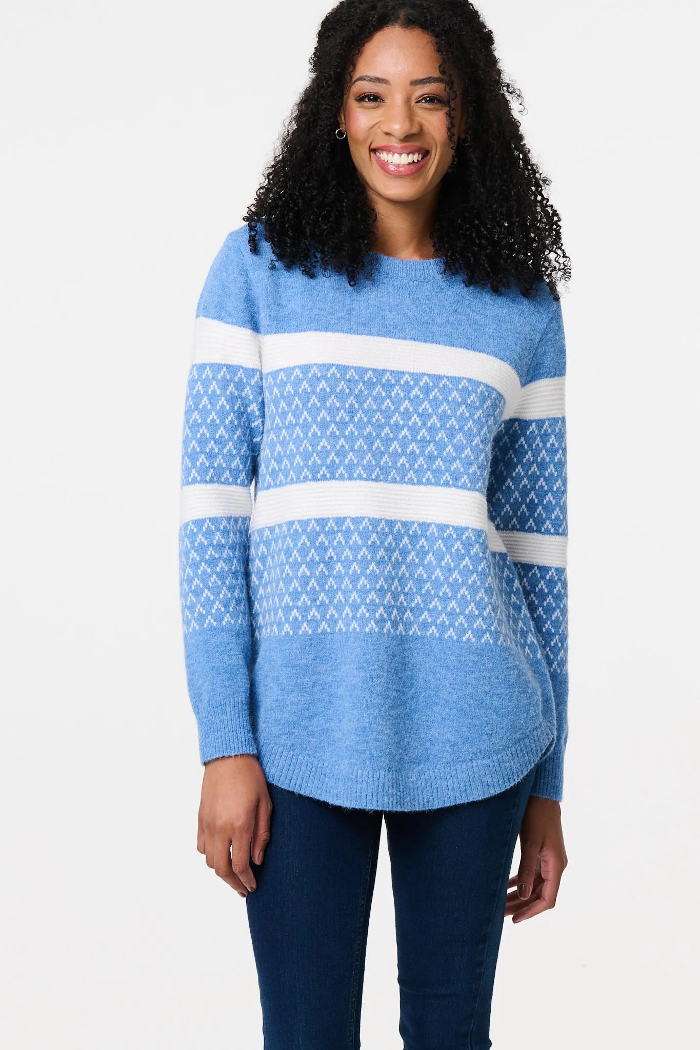 Stripe Print Relaxed Curve Hem Jumper