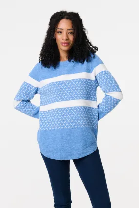 Stripe Print Relaxed Curve Hem Jumper