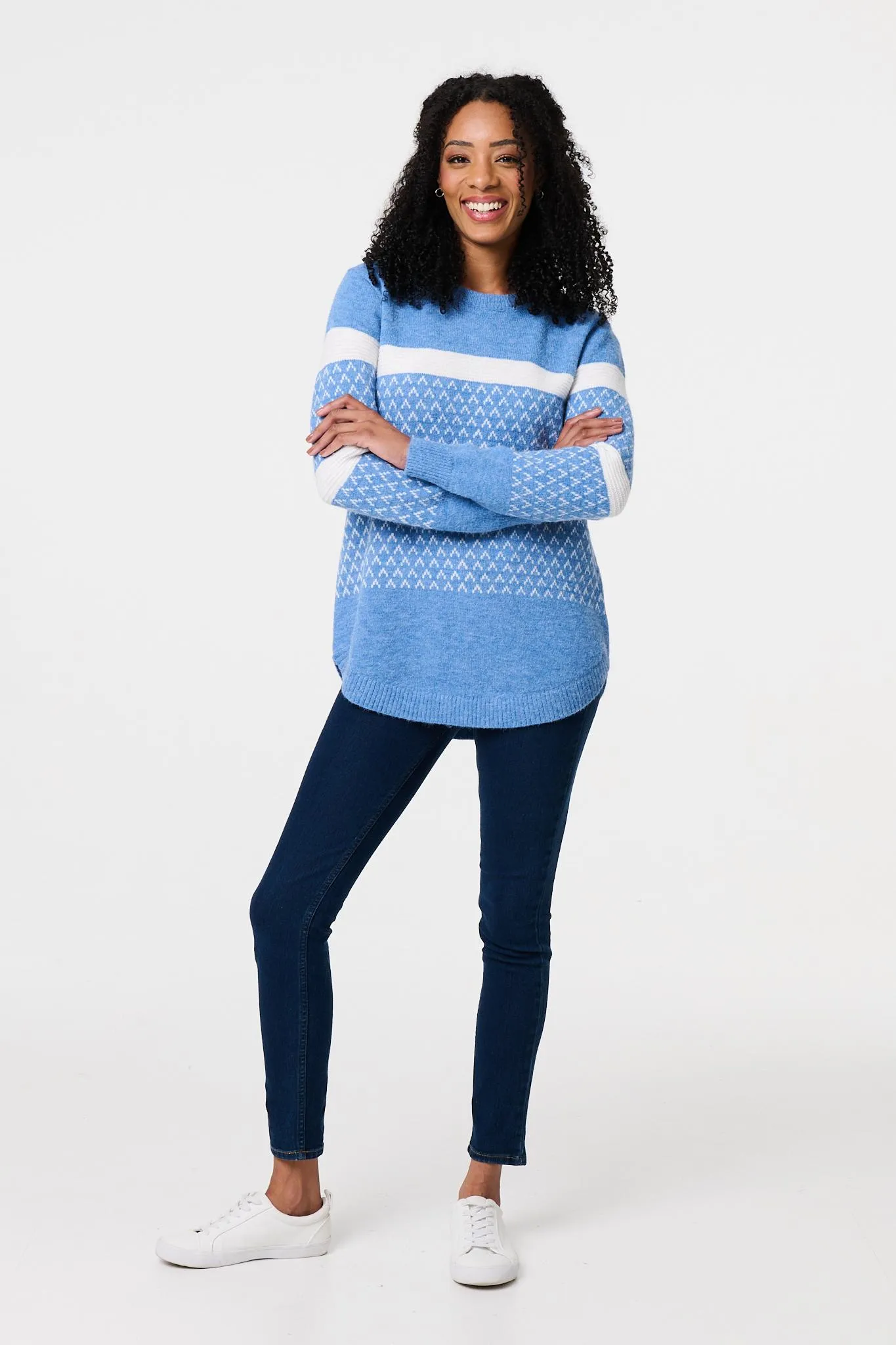 Stripe Print Relaxed Curve Hem Jumper