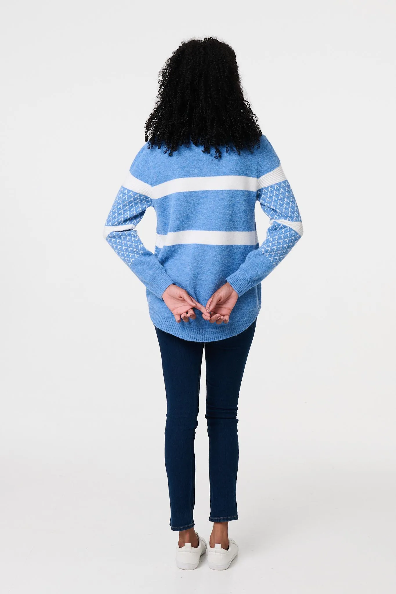 Stripe Print Relaxed Curve Hem Jumper