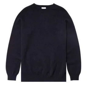 Sunspel Lambswool Crew Neck Knit Dark Navy Mouline