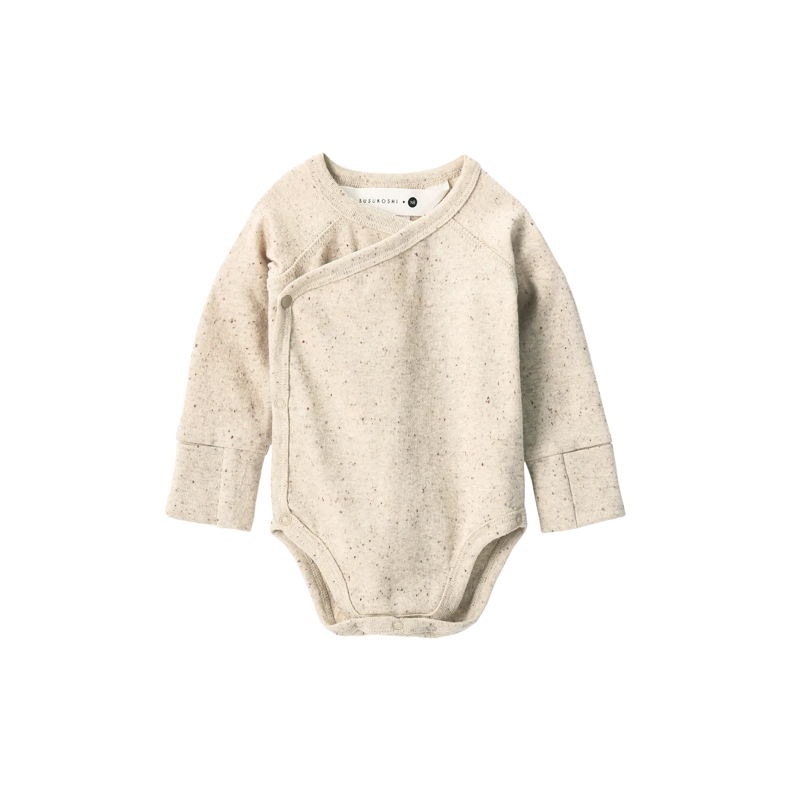 Susukoshi Organic Kimono L/S Bodysuit - Beige Speckled