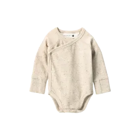 Susukoshi Organic Kimono L/S Bodysuit - Beige Speckled