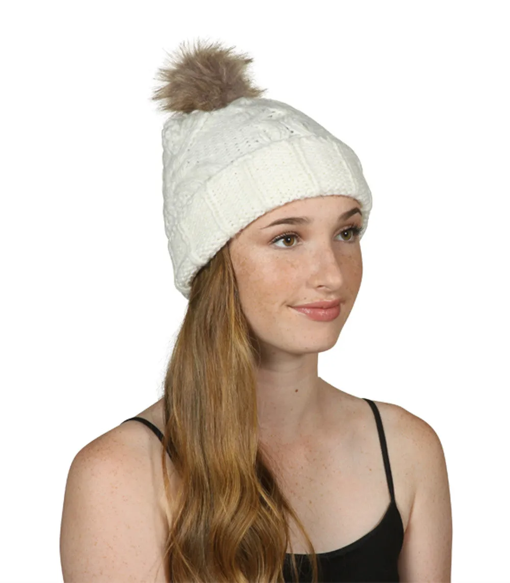 TopHeadwear Fuzzy Knitted Beanie w/ Brown Pom