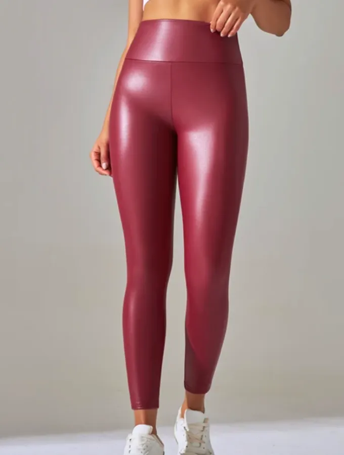 VEGAN LEATHER LEGGINGS - CHERRY