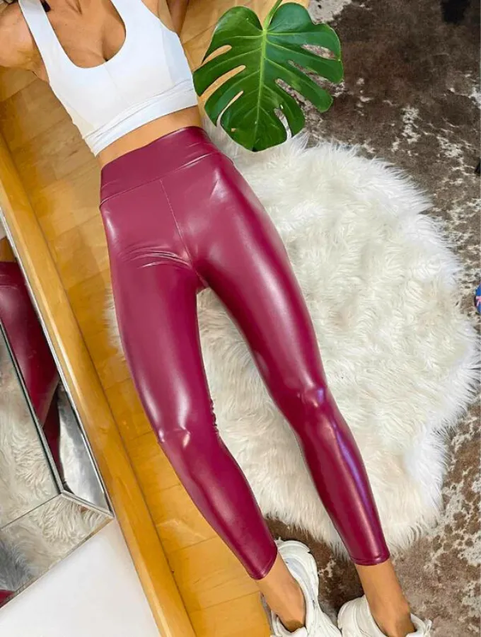 VEGAN LEATHER LEGGINGS - CHERRY