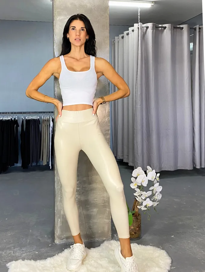 VEGAN LEATHER LEGGINGS - SAND