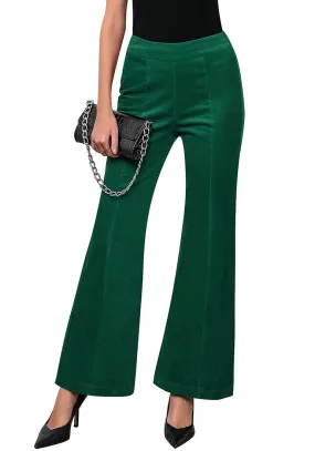 Verdant Green Women's Bell Bottom Corduroy Flare High Waisted Front Seam Slacks