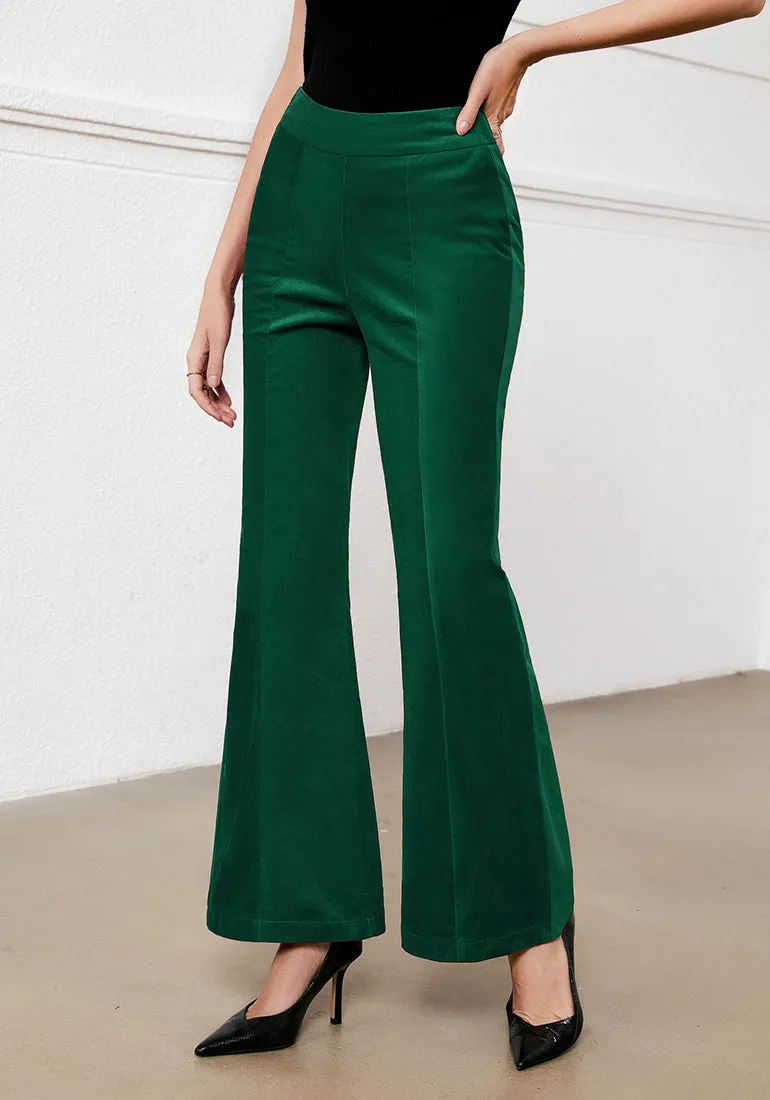 Verdant Green Women's Bell Bottom Corduroy Flare High Waisted Front Seam Slacks