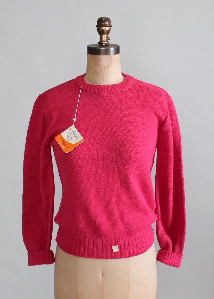 Vintage 1960s Vibrant Pink Crewneck Sweater Deadstock