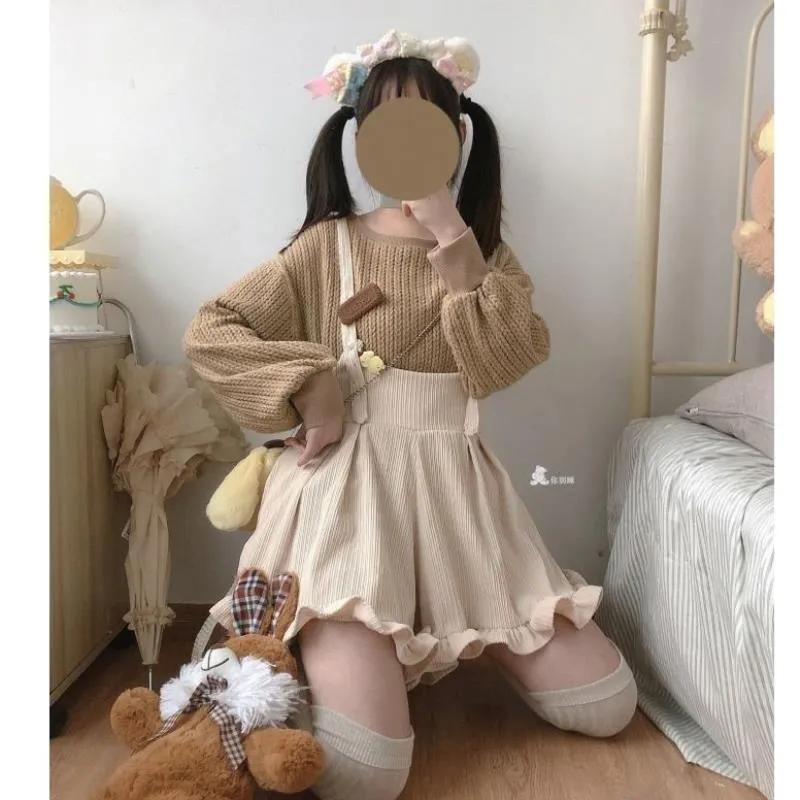 Wenkouban Autumn Corduroy Lolita Jumpsuits Women Japanese Kawaii Suspender Overalls Casual Loose Pants Female Solid Rompers School Clothes