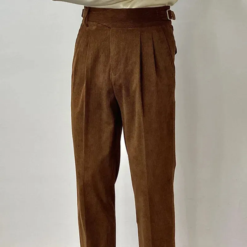 Wiaofellas  - Office-trousers Men Dress Pants Autumn Winter Men Corduroy Suit Pant Casual British High Waist Pants Trousers Pantalones Hombre