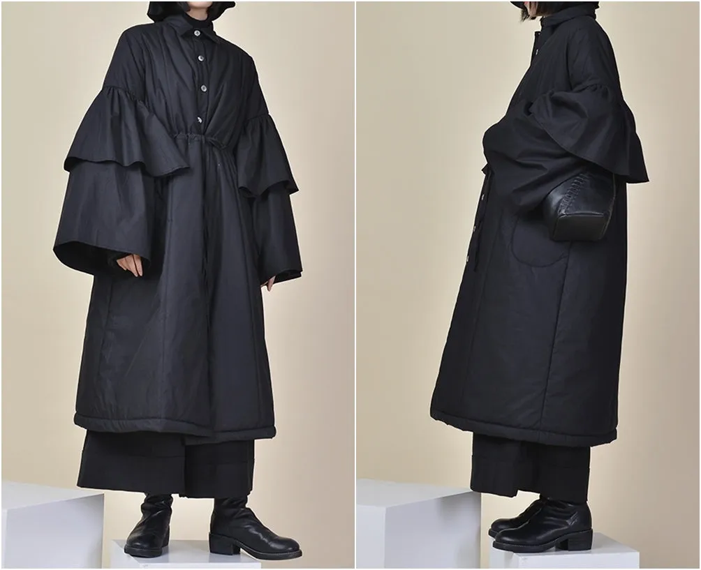 Winter Loose Asymmetric Cut Long Padded Flared Sleeve Kimono Jacket / Japanese