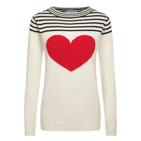 Women's beige white striped jacquard knit T-shirt